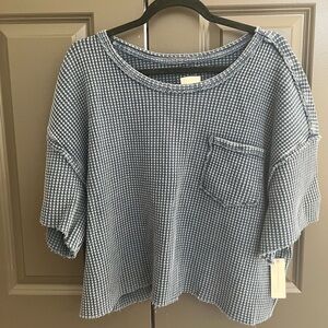 Anthropologie Pilcro Waffle Knit Cropped Tee, 100% Cotton
